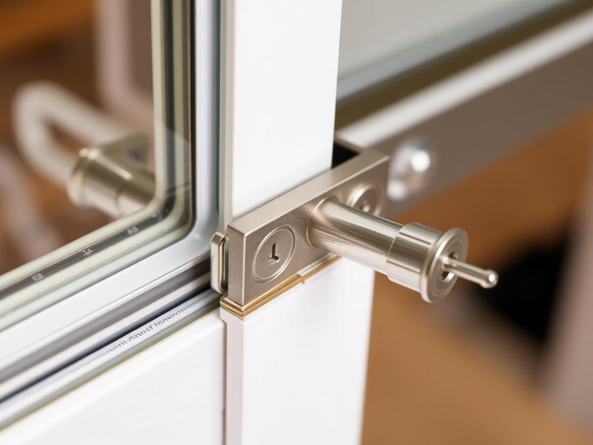 After: new keyed sliding door lock and handle hardware on a clean white frame